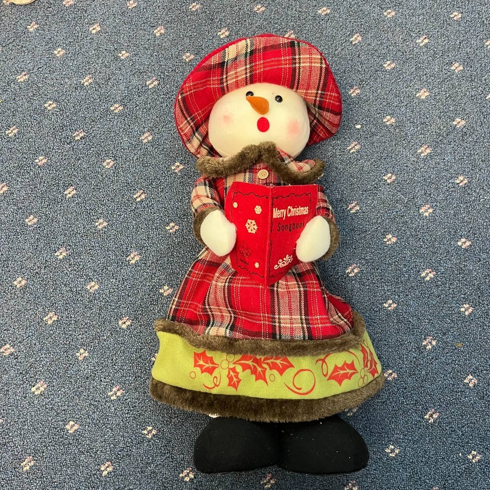 Vintage Snowman Christmas Caroler Decoration Plaid‎ Stand Up Holiday 23H 10L 5W